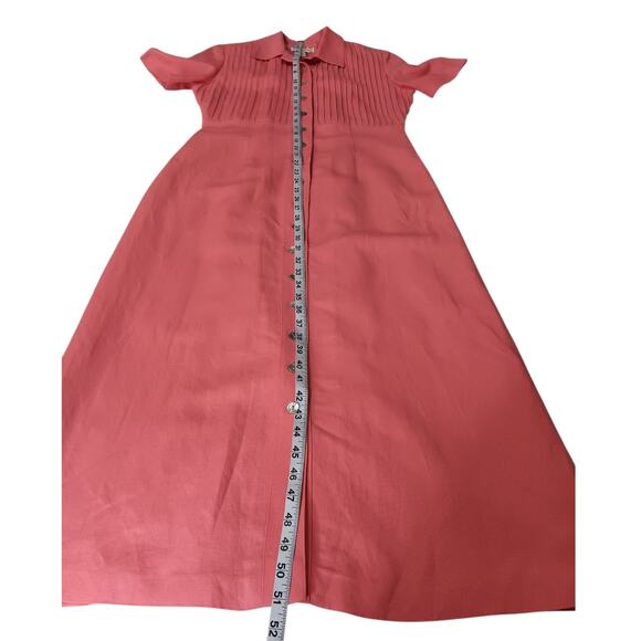 Long Linen Blend Midi Dress 6 Short Sleeves Pin Tucks‎ Retro Party Romantic Pink - Picture 5 of 11